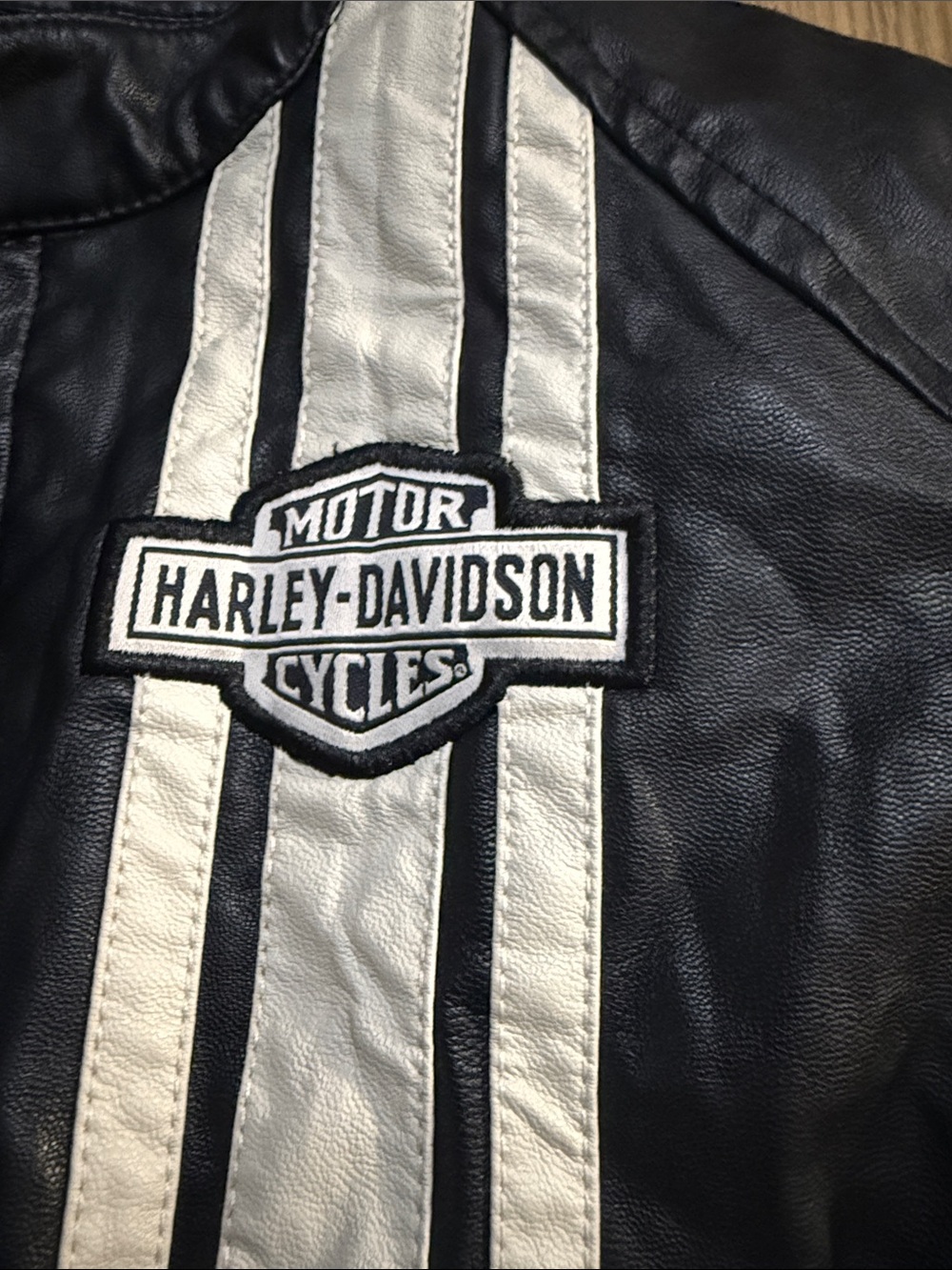 Harley-Davidson 4/5T Black and White Leather Racing Stripe Jacket